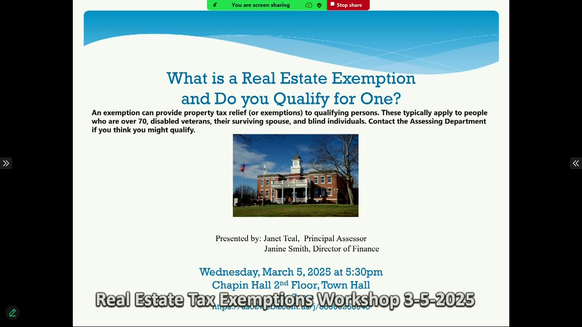 Thumbnail image for Real Estate Tax Exemptions Workshop 3-5-2025