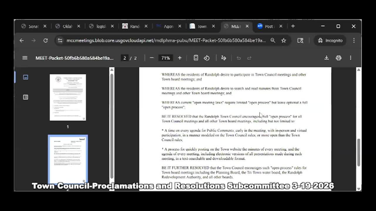 Thumbnail image for Town Council-Proclamations and Resolutions Subcommittee 3-19-2026